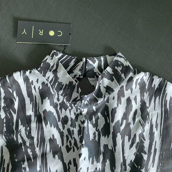 NWT COREY Grey Printed Silk Blend Slim Hi-Lo Dress Size 2 Made in USA MSRP $288 - Picture 10 of 14